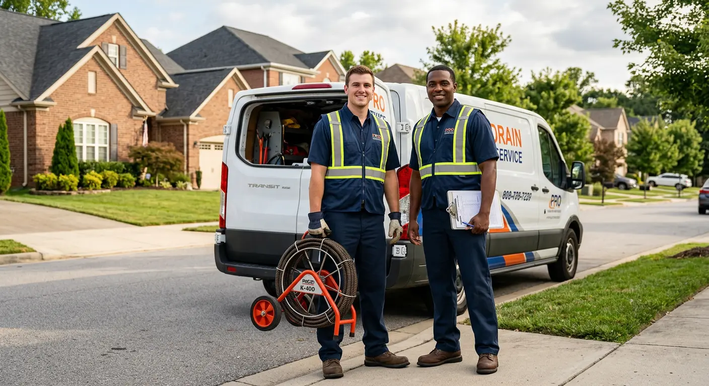 Sewer and drain service team with equipment ready for work in Lynchburg, Moore County