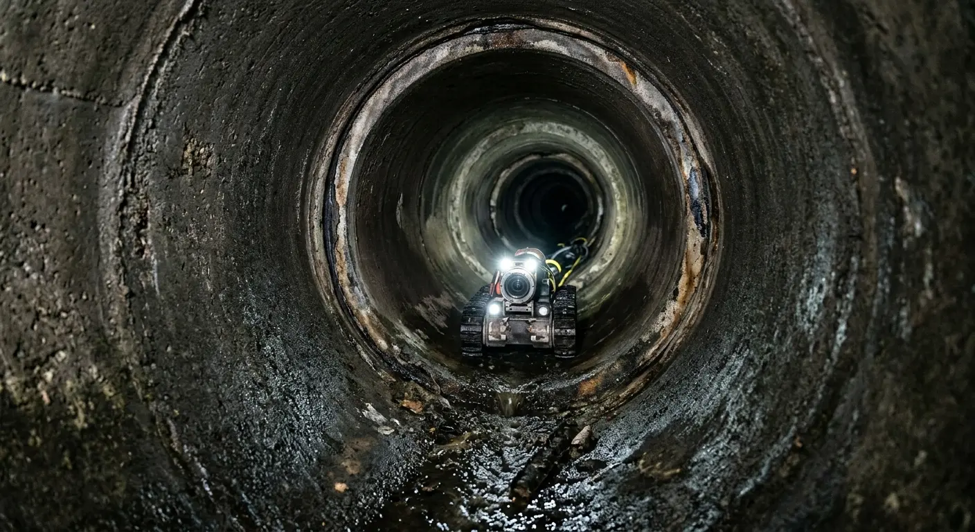 Robotic sewer camera inspecting pipe interior for Sewer Line Cleaning in Lynchburg, Moore County